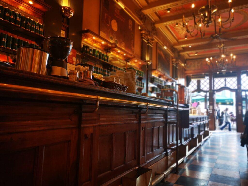 The interior of A Brasileira cafe in Lisbon, Portugal.