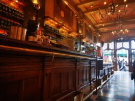 The interior of A Brasileira cafe in Lisbon, Portugal.