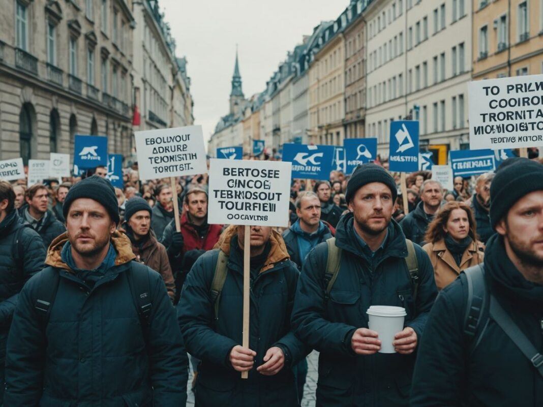 Crowd in Europe protesting against mass tourism