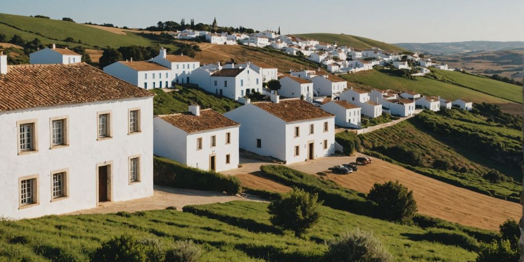 Scenic Alentejo village with white houses and hills