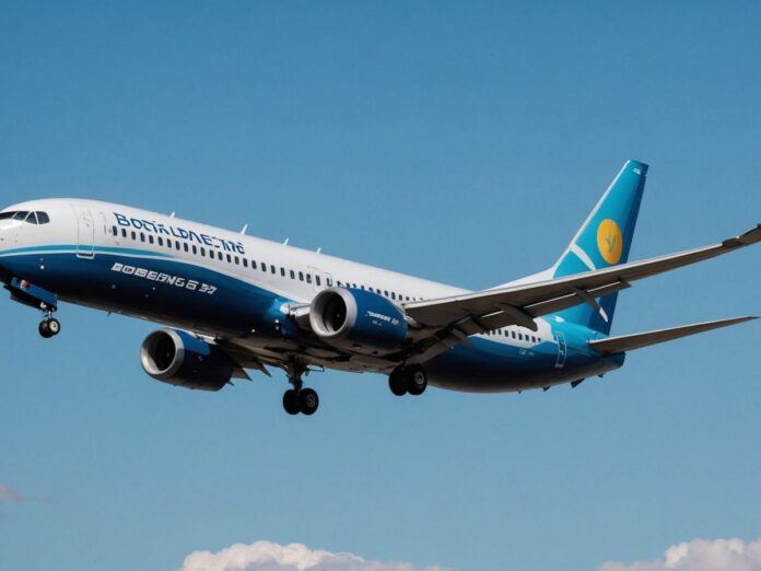 Boeing 737 Max in flight with blue sky background