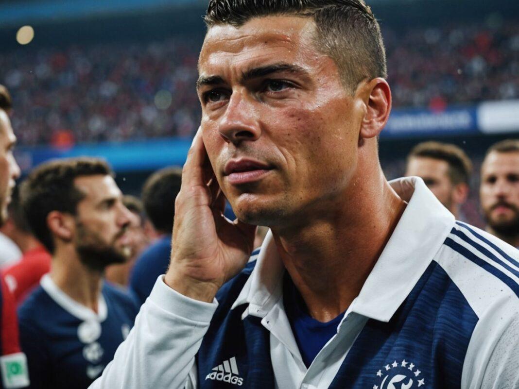 Ronaldo crying, France team celebrating in background