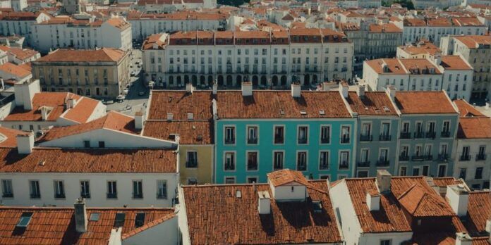 Aerial view of Lisbon's colorful rooftops and historic landmarks