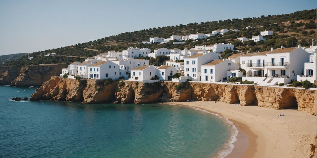 Algarve coastline with houses and sea