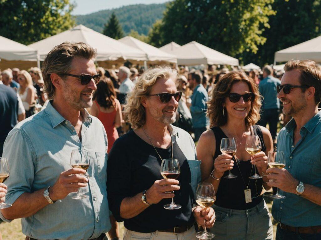 People at Guarda Wine Fest enjoying wine and sunshine.