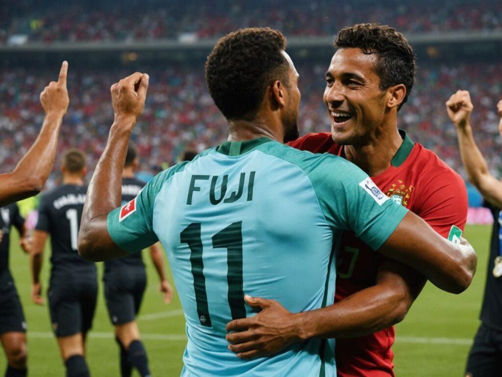 Portugal celebrates win; Fiji advances to World Cup quarter-finals.