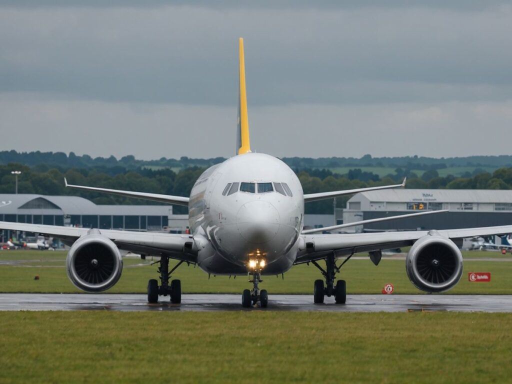 Grounded planes at Manchester Airport amid delays and cancellations.