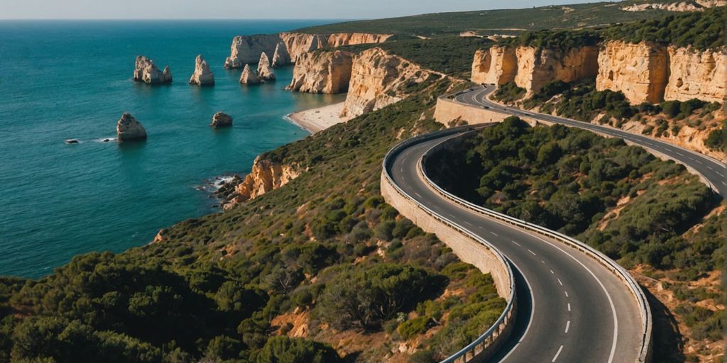 Aerial view of Algarve to Lisbon coastal road