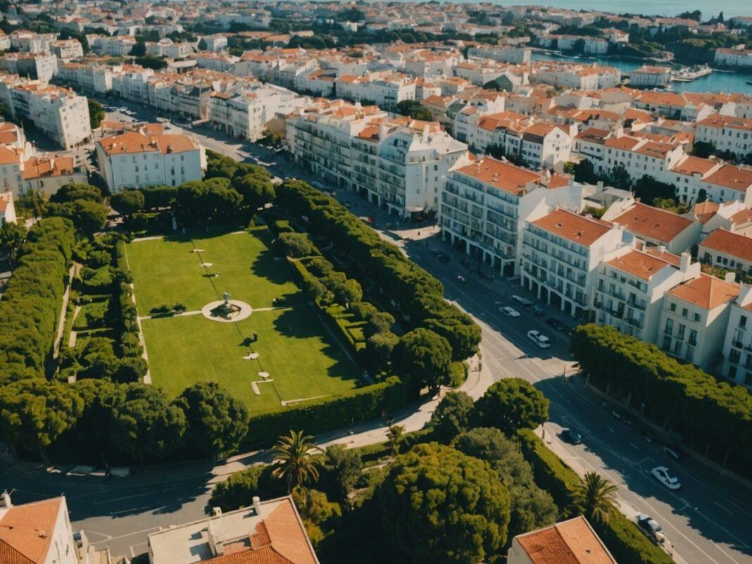 Aerial view of Cascais with new urban green spaces.