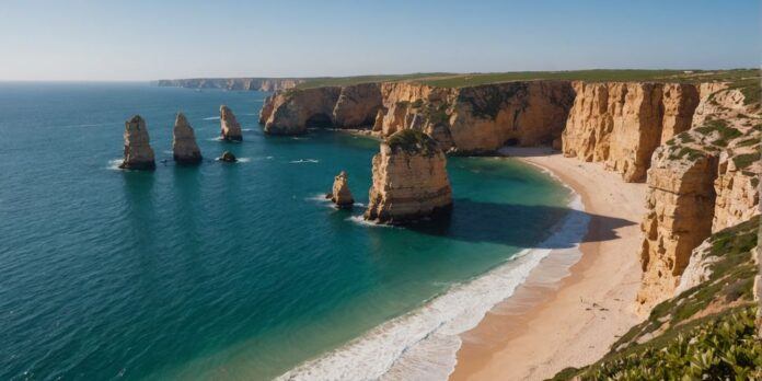 Sagres coastline with cliffs and blue ocean view