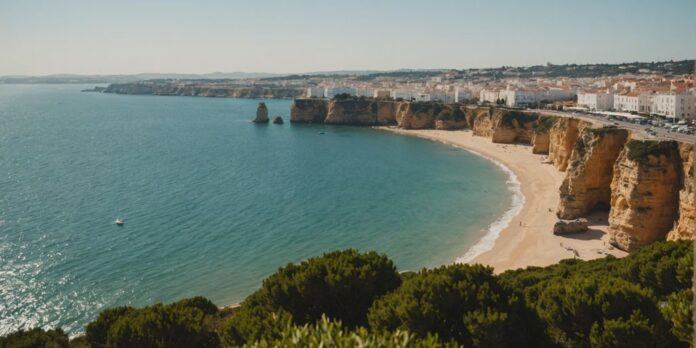 Algarve coast with Lisbon cityscape in the background