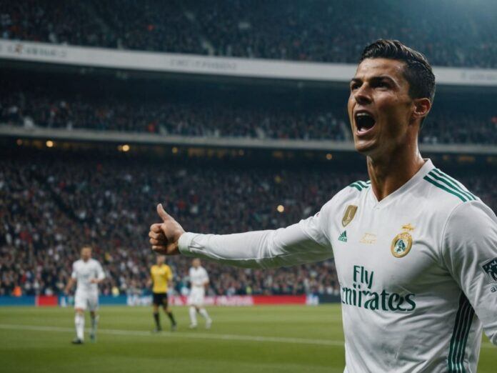 Cristiano Ronaldo celebrates scoring a goal on the field