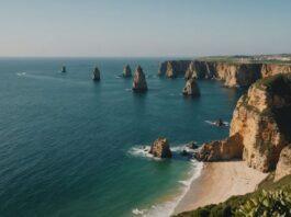 Beautiful Portugal coastline with cliffs and blue ocean