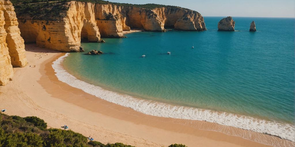 Golden beaches and blue waters in Algarve, Portugal.