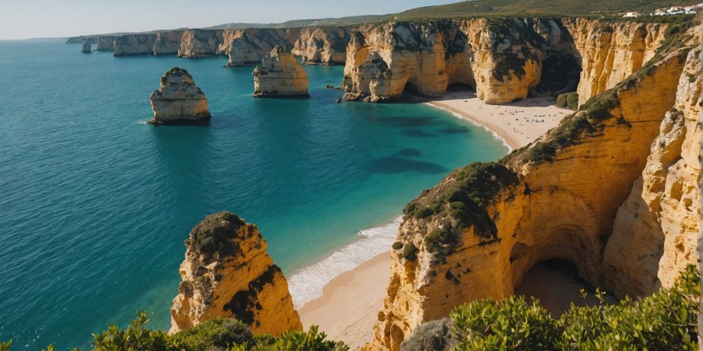 Golden cliffs and blue waters of Algarve's stunning coastline