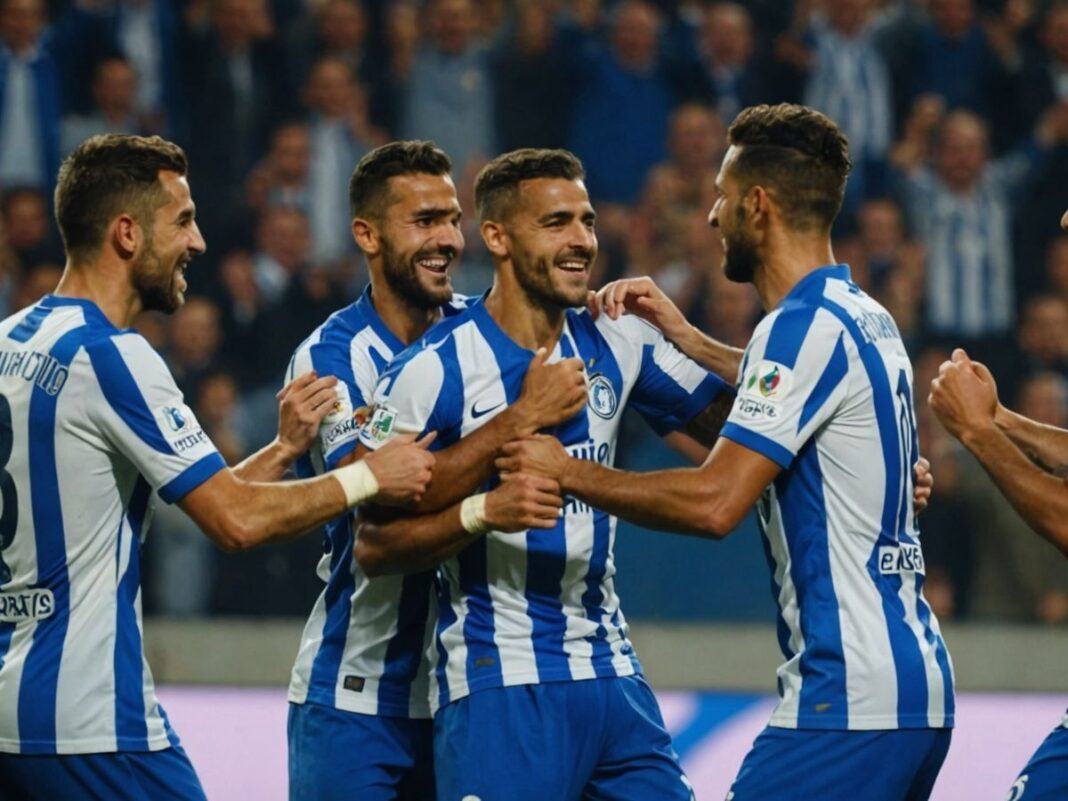 Porto players celebrate goal in O Classico match