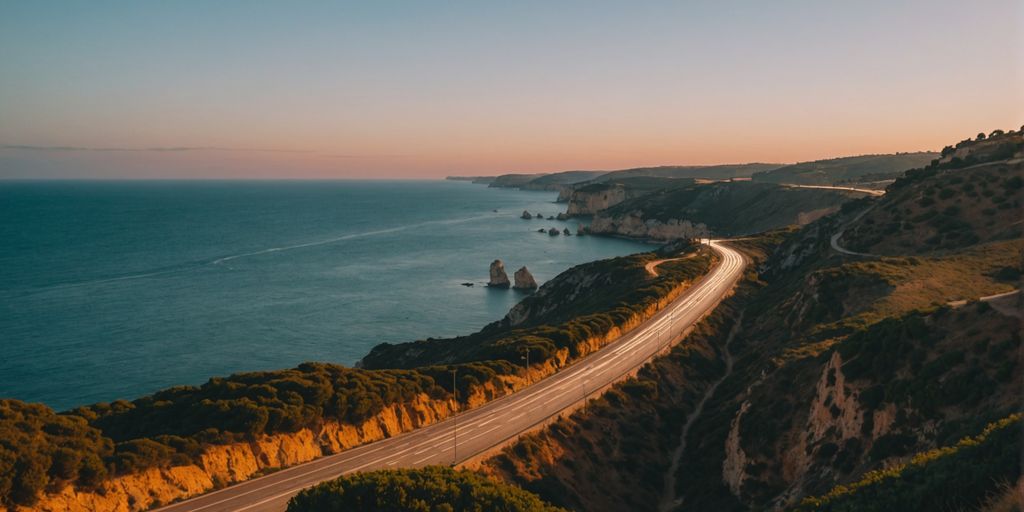 Sunset view of Algarve to Lisbon coastal road