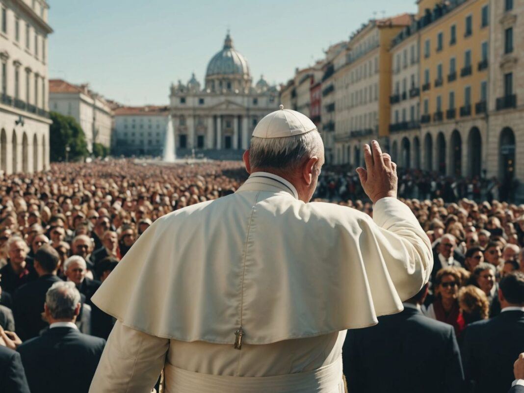 Pope Francis with Lisbon and Fatima landmarks in background