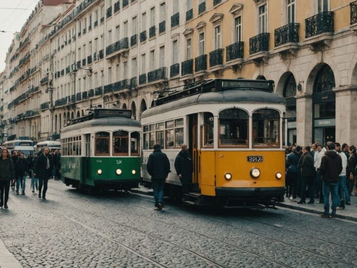 Lisbon transport strike halts trams and buses, crowd gathers