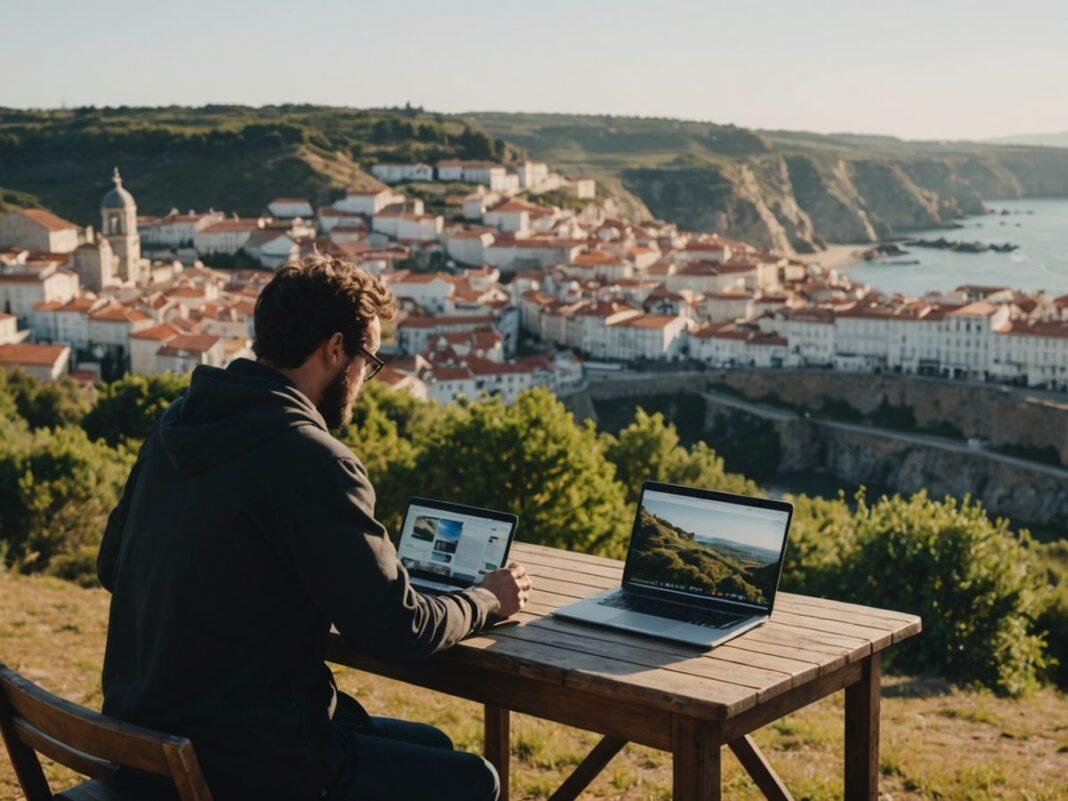 Digital nomads working with Portugal's scenic view