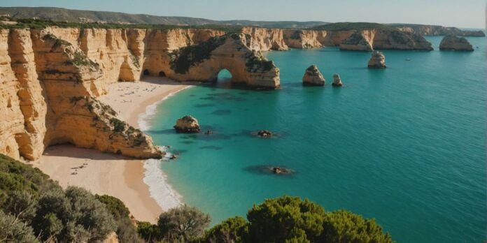 Beautiful Algarve cliffs and turquoise sea view