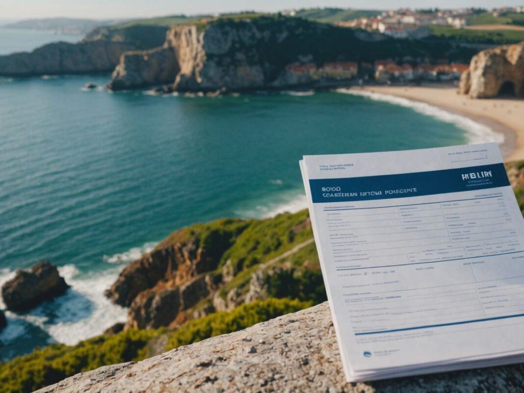 Portugal coastline with tax documents overlay