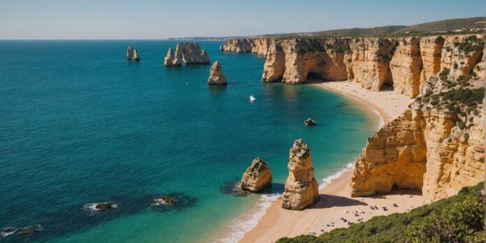 Beautiful Algarve coast with cliffs and blue ocean