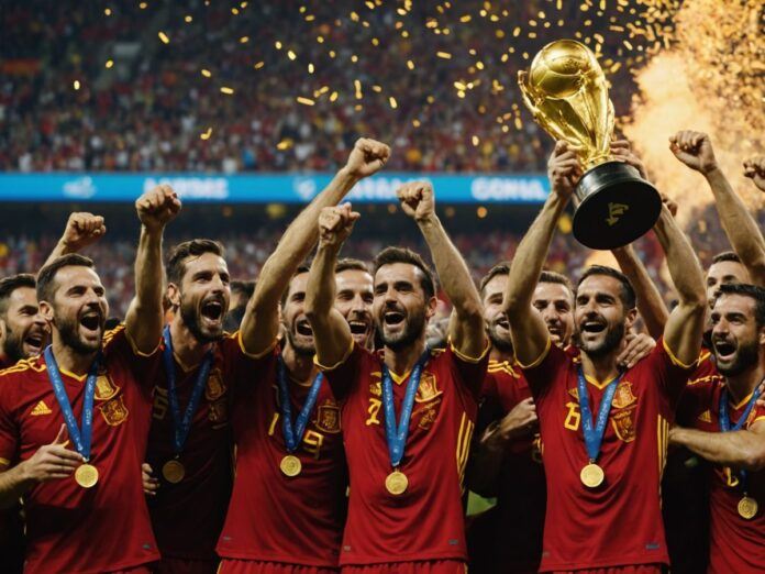 Spain's team celebrates winning Euro 2024 against England