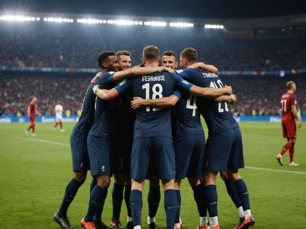 France players celebrating victory over Portugal in penalty shootout