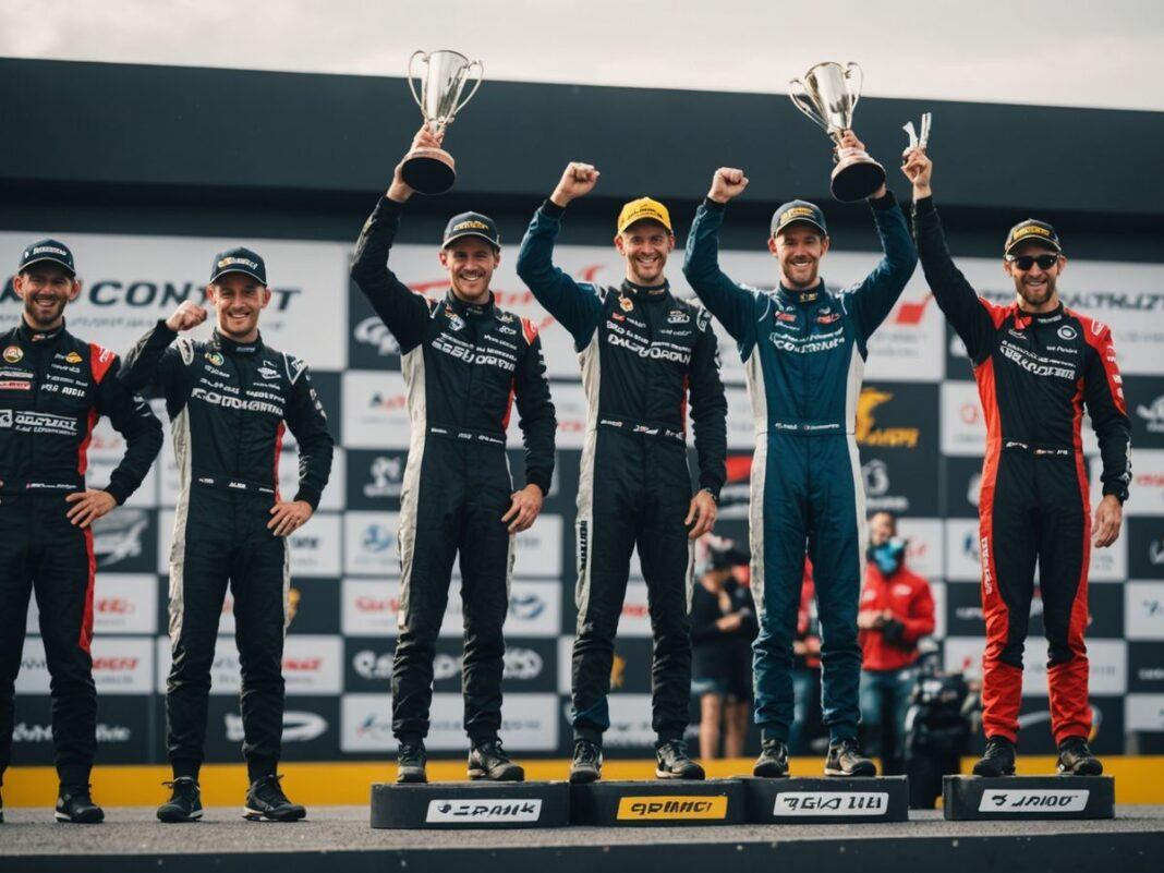 Winners celebrating on podium at National Speed Championship.