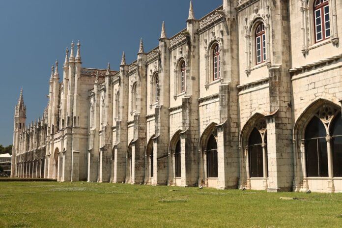 Front wall of Jerónimos Monastery in Lisbon, Portugal.