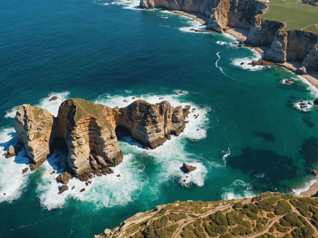 Portugal coastline with waves and rocky cliffs