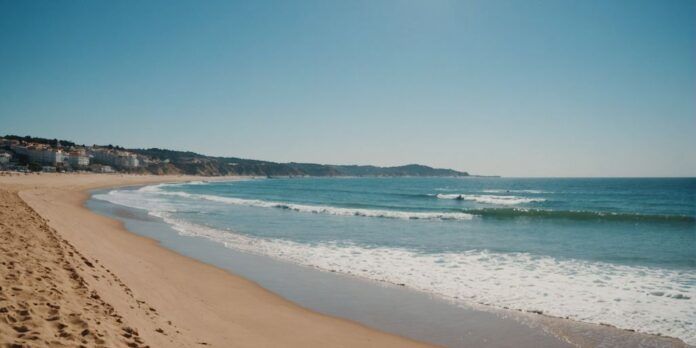 Beautiful sunny beach in Portugal with clear blue skies