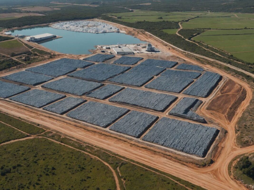 Lithium mine in Portugal with protest signs and nature