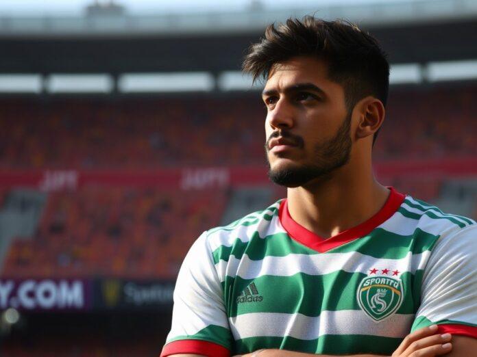 Maxi Araújo in Sporting jersey, looking pensive.