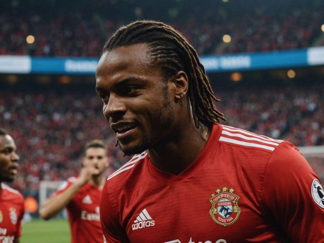 Renato Sanches celebrating return to Benfica on the field.