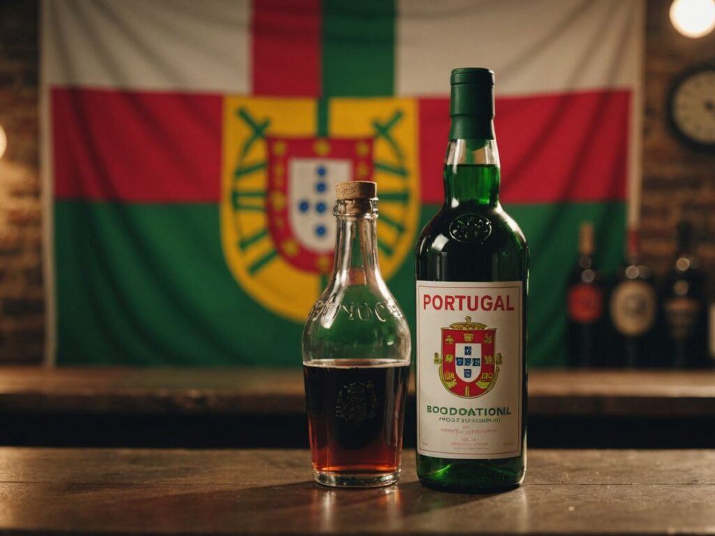 Portugal flag with alcohol bottle and prohibition sign