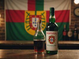 Portugal flag with alcohol bottle and prohibition sign