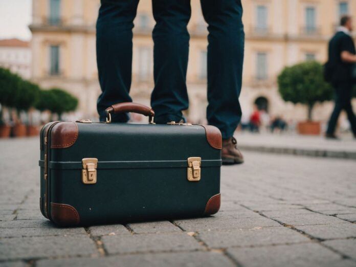 Portuguese graduates with suitcases seeking better opportunities abroad.