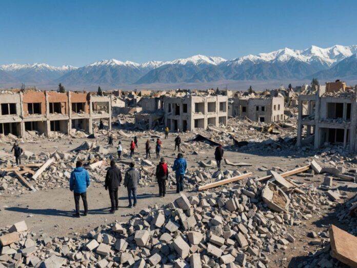 People near rubble of demolished homes