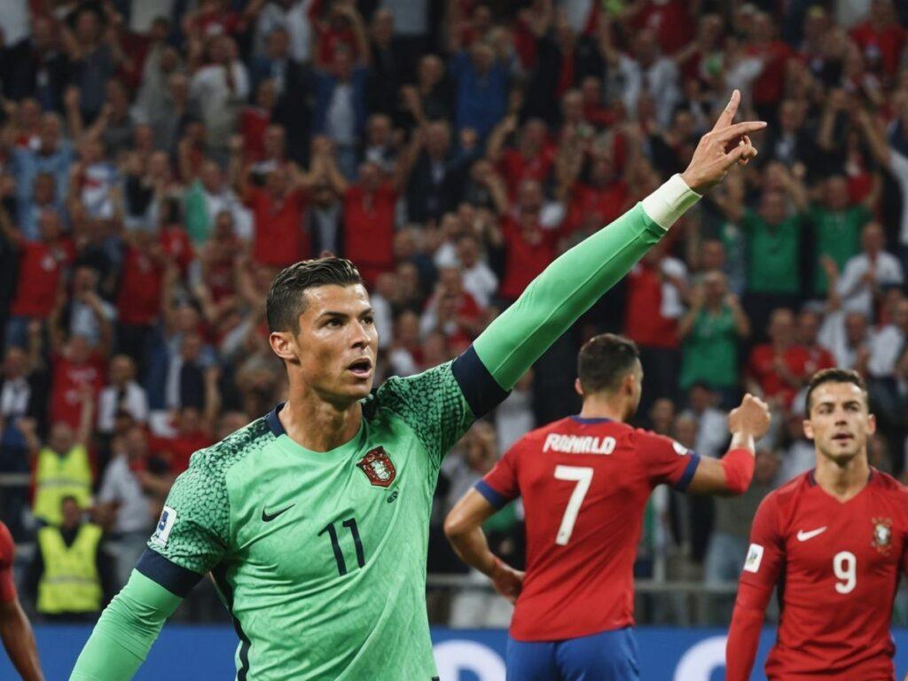 Ronaldo celebrating with Portugal teammates