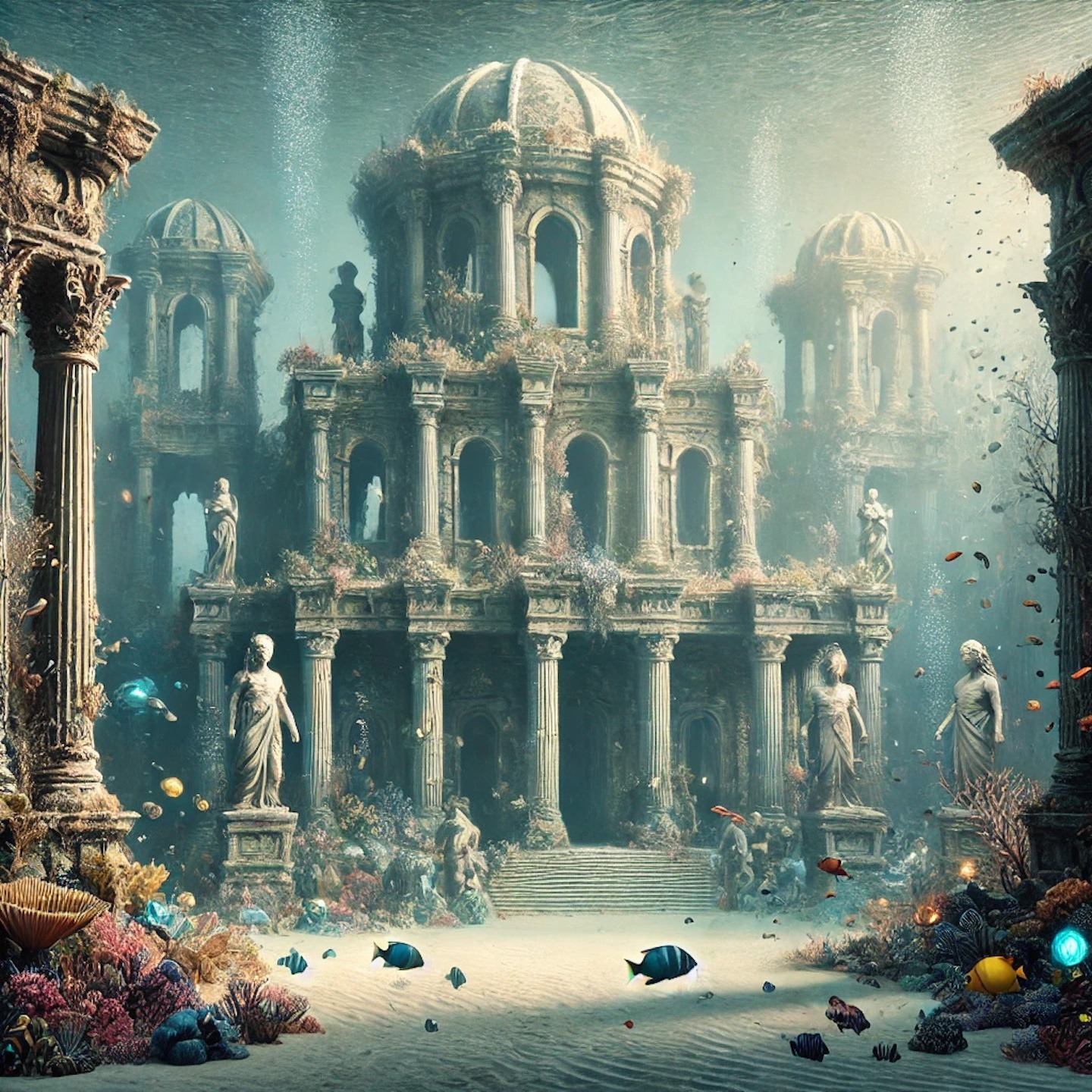 A drawing representing the underwater city of Atlantis