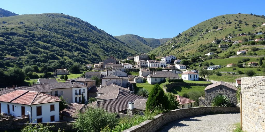 Cerdeira village with schist houses and green hills