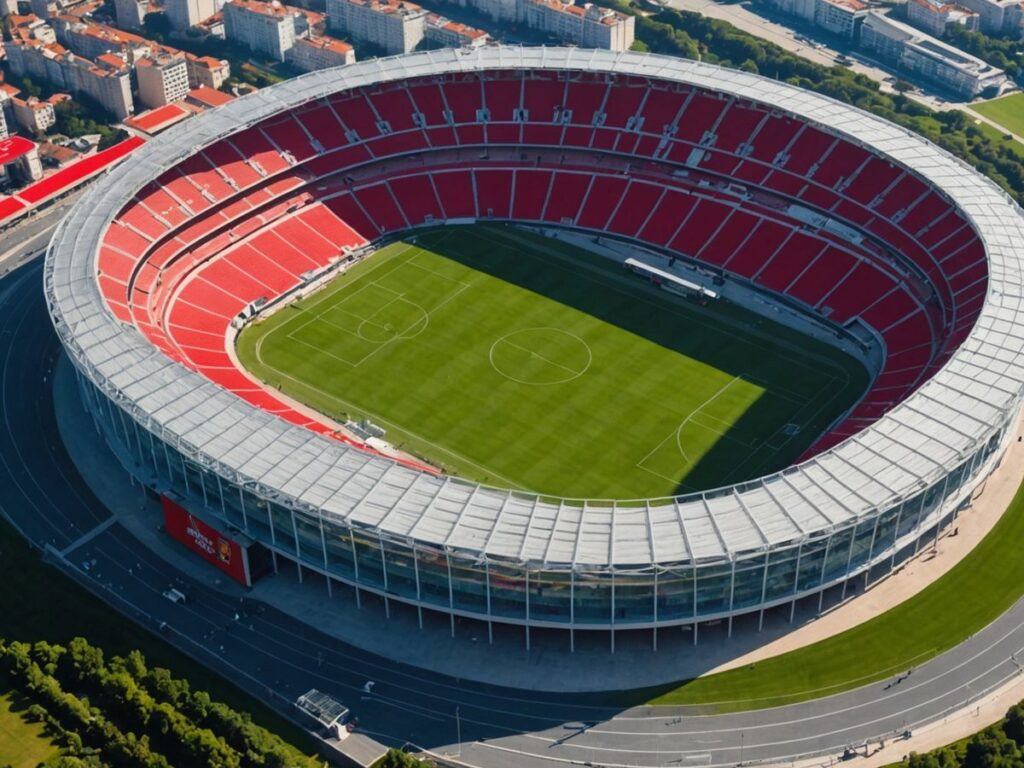 Benfica stadium filled with fans and players warming up