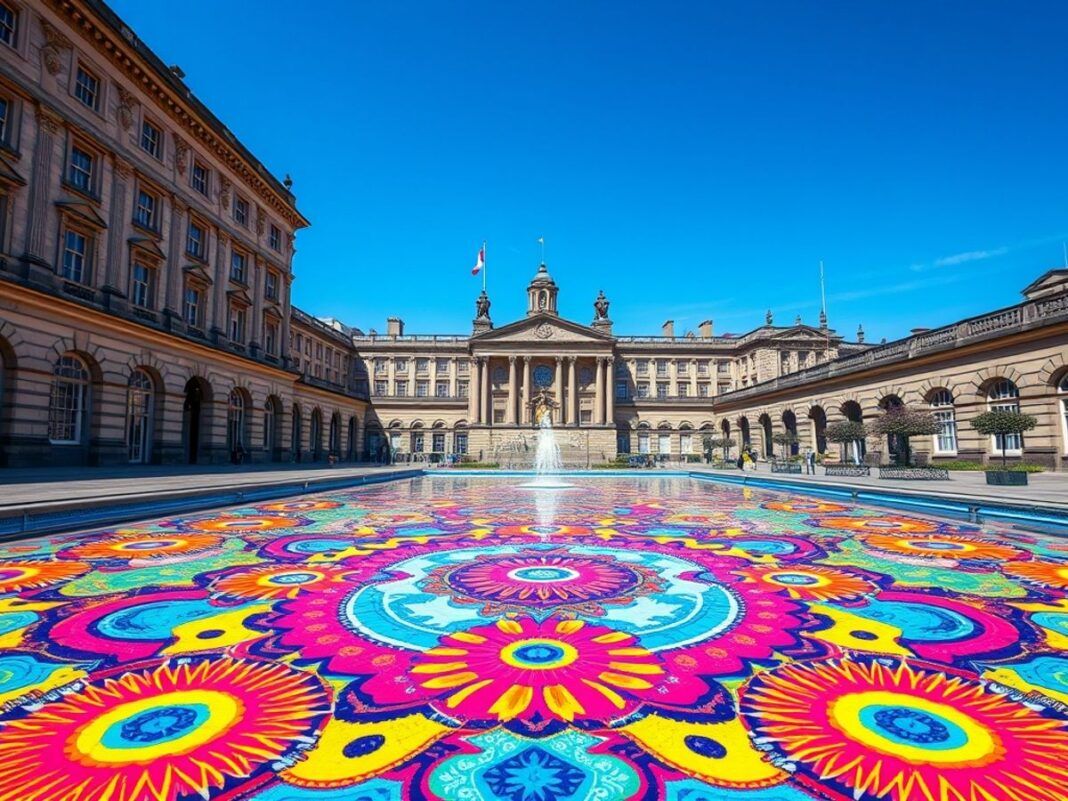 Kaleidoscopic pool installation in historic Edinburgh