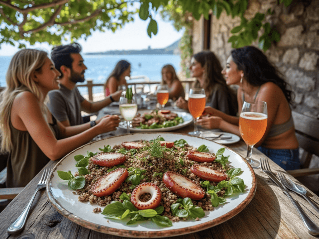 Octopus salad served at an outdoor cafe