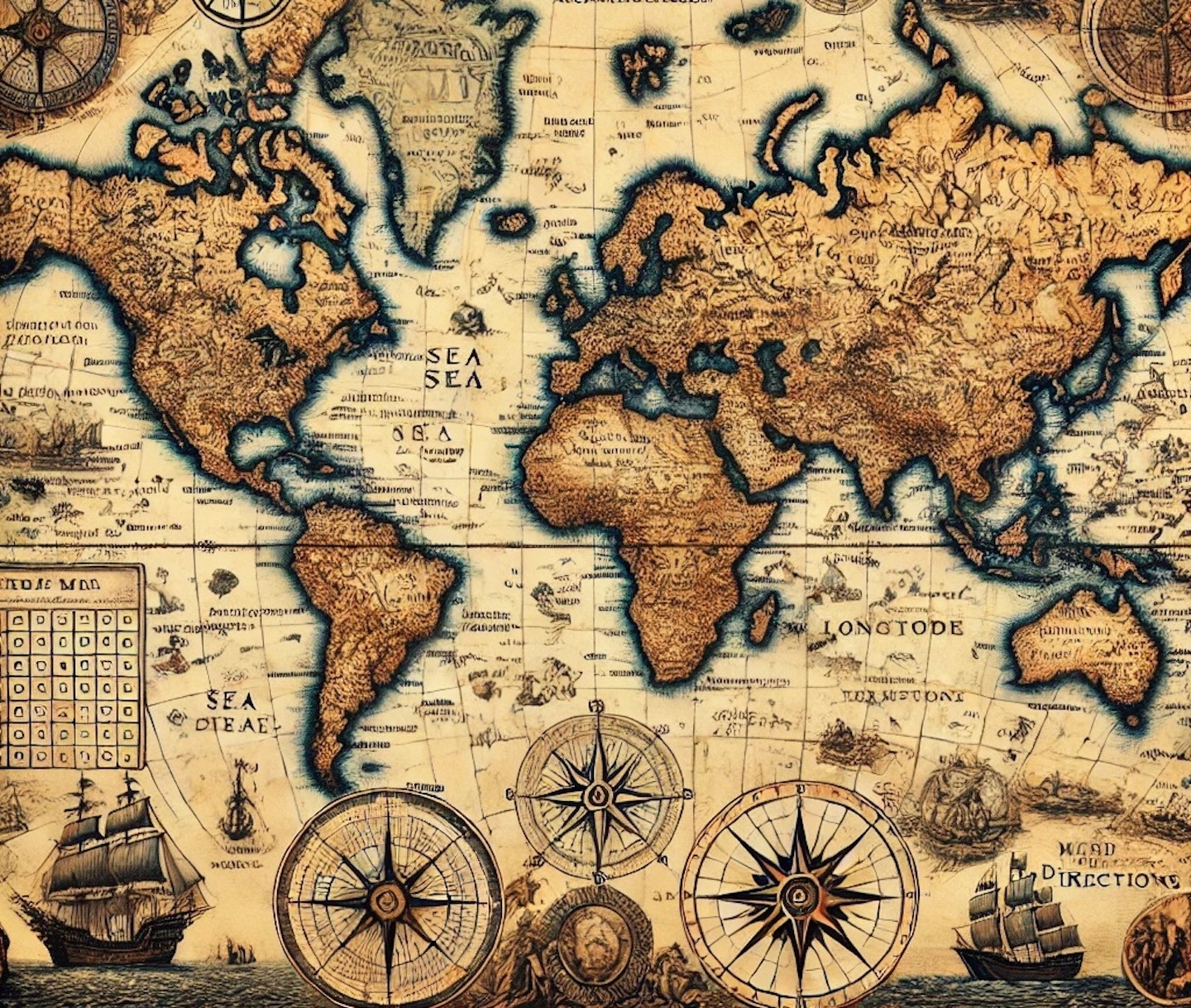 An old maritime map of the world