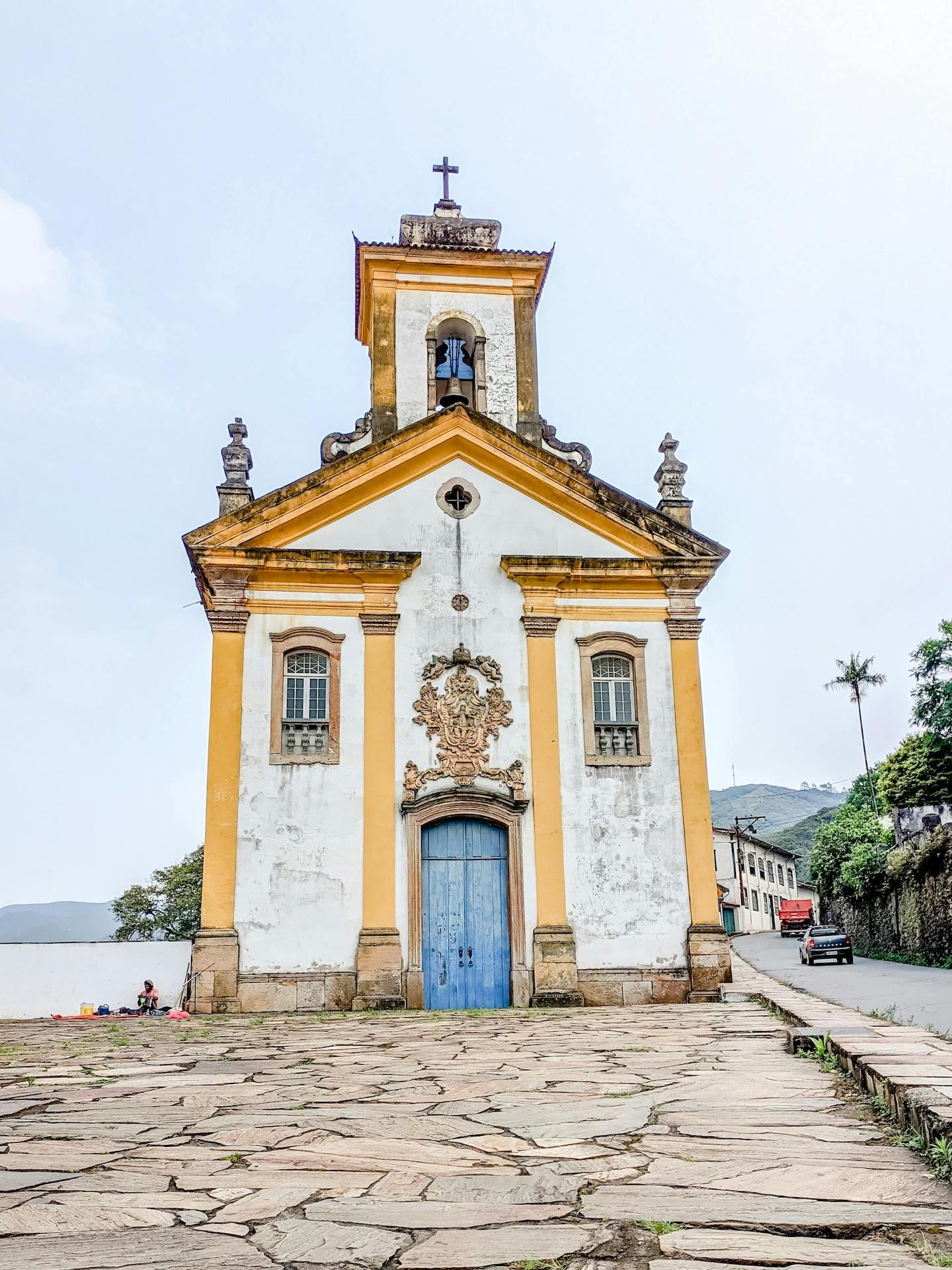 View of teh front of. a Schist Village church in Portugal