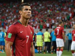 Cristiano Ronaldo in Portugal jersey, looking thoughtful