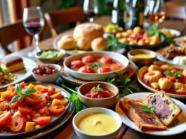 Traditional Portuguese dishes on a rustic table